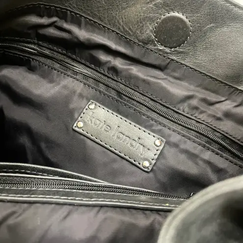 Kate Landry Black cowhide EUC Leather Hobo Shoulder Bag Silver Buckle