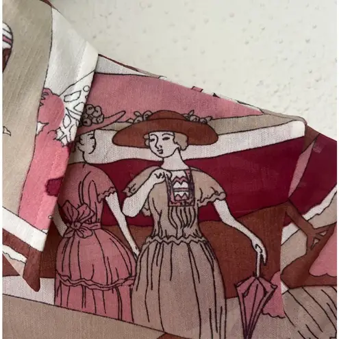 VTG 70s San Francisco Shirt Works Edwardian Lady Parasol Button Up Shirt Art Pink Size XS