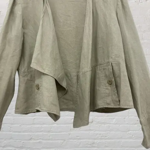 FOR THE REPUBLIC 100% Linen Open Front Blazer 12 - Tan Sage