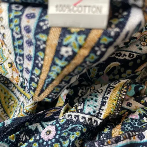 AELSON Women's Boho V Neck Paisley Print Flare Sleeves Romper Concert Sz XL Blue