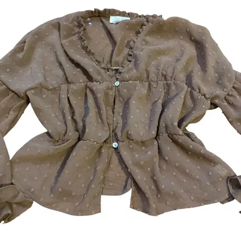 Peach Love California Brown polka dot long sleeve