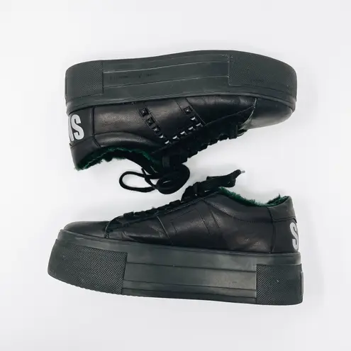 Kennel & Schmenger Black Leather Studded Platform Sneakers Size 7