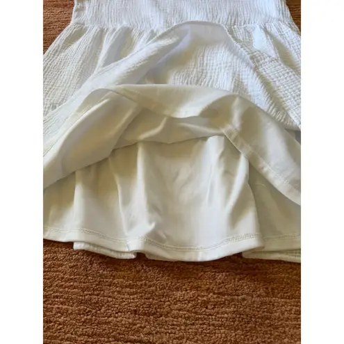 Adrienne Vittadini  White Cotton Puff Sleeve Tiered Dress Lined Textured S