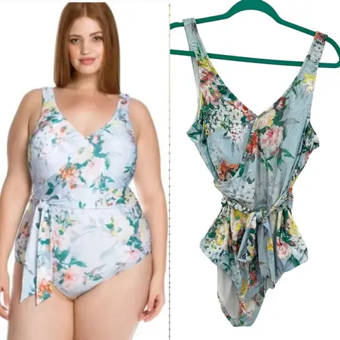 Becca by Rebecca Virtue Femme Flora One Piece Swimsuit Blue Plus Size 0X