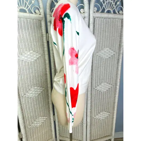 Desigual White Floral Long Sleeve Knit Top Women's M Graphic Art Print Sleeve