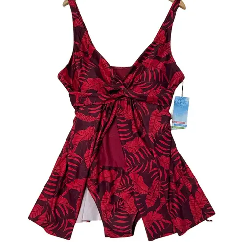 Slim Fit One Piece Tropical Swimwear Size 1X Red