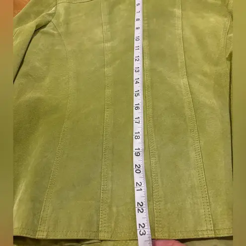 DAVID BROOKS LG AVOCADO GREEN SUEDE SHORT JACKET GOLD SNAPS ROLL UP CUFFS LINED