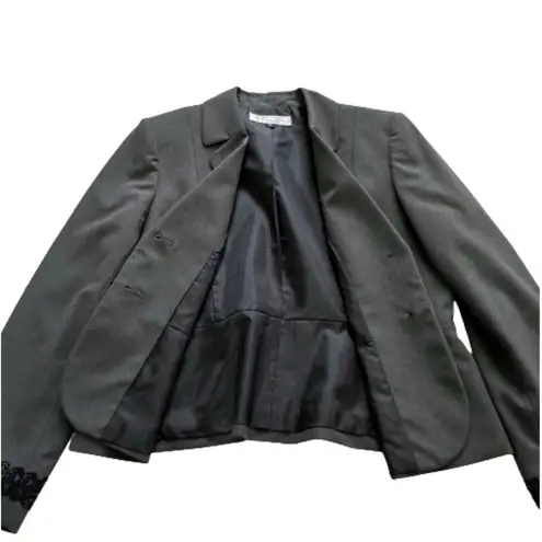 Tahari ASL Blazer Jacket Petite Charcoal Gray Black Lace Trim Career Size 12P
