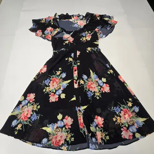 LPA  Button Up Midi Dress in Midnight Roses  Medium