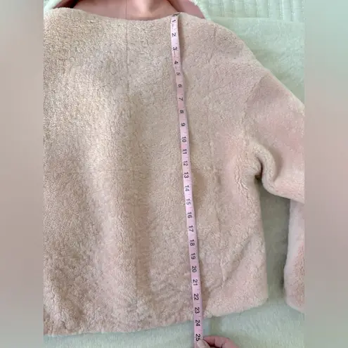 In See Pink and White Teddy Sherpa Jacket with Leather Accents Size 38