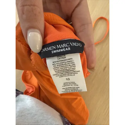 Carmen Marc Valvo Twisted One-Shoulder One-Piece Orange Size 10 Xx1376
