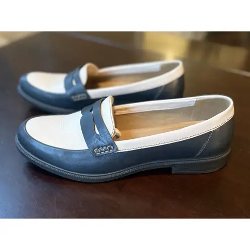 Hotter Loafers Shoes Women's 8 Navy Cream Spectator Flat Dorset Leather Slip