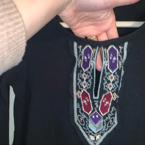 Shyanne  Beautifully Embroidered Black 100% Cotton Raw Hem Thermal Shirt