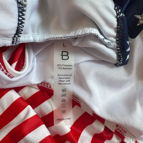 Blooming Jelly Womens One Piece Swimsuit High Cut Out American Flag Large L Blue