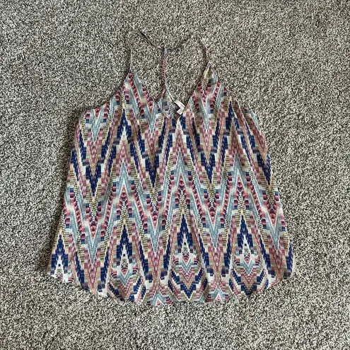 Lavender Brown cream tribal print silk tank top size XS
