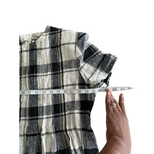 Petite Sophisticate Vintage Black & White Plaid Dress Short Sleeve Midi Cotton Blend Back Tie Sz 14