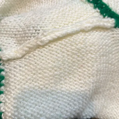 Handmade Vintage Probably 1970s Hand Knit Heavy White Vest With Green Deer and Pine Tree