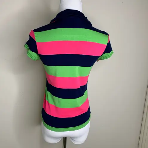 Girl Power Y2k Baby Tee Polo Stripe Pink Lime Green Blue Sz XS