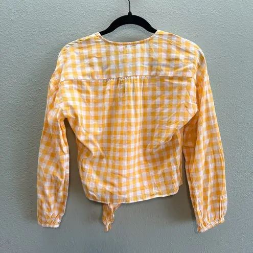 Madewell Yellow + White Gingham Check Long Sleeve Sash Tie Wrap Top - XS