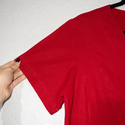 Orvis Vintage Red Linen Blend Button Front Shirt Dress Size 14 Petite