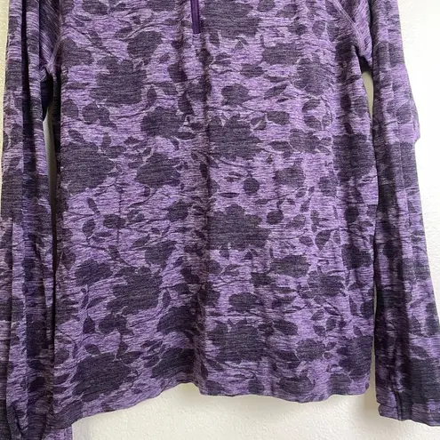 Athleta  Momentum Long Sleeve Top Womenx XL Purple Zip Floral Run Jog Gym Workout