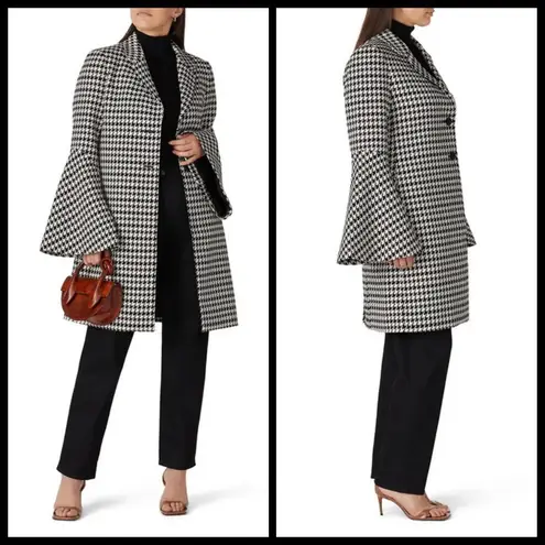 Derek Lam đź’• COLLECTIVEđź’• Houndstooth Bell Sleeve Coat Black White Brown 50 NWOT