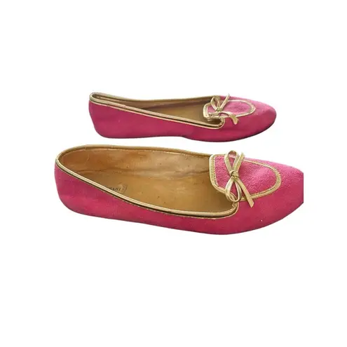 Isaac Mizrahi Women's Pink Suede Ballet Flats Gold Bow Size 10