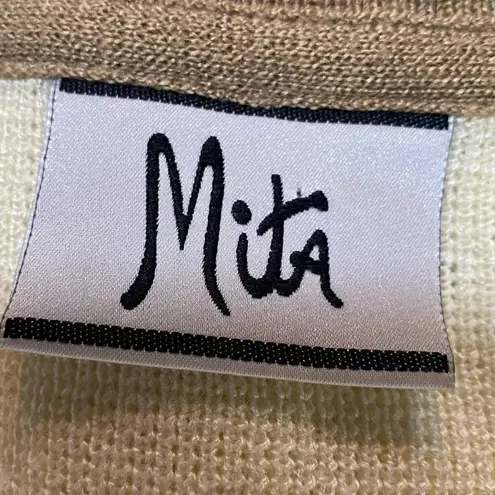 Vintage Mita 2 Piece Knit Cardigan & Skirt Set Matching Cream Tan Womens 18