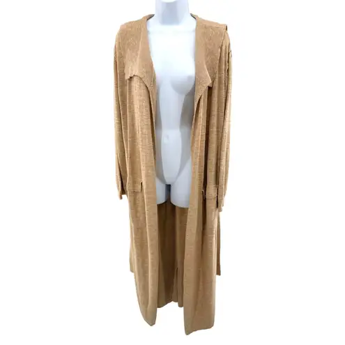 FP Beach Free People Beach Slub Knit Long Cardigan Sweater Open Front Belted Boho Tie S - Image 4