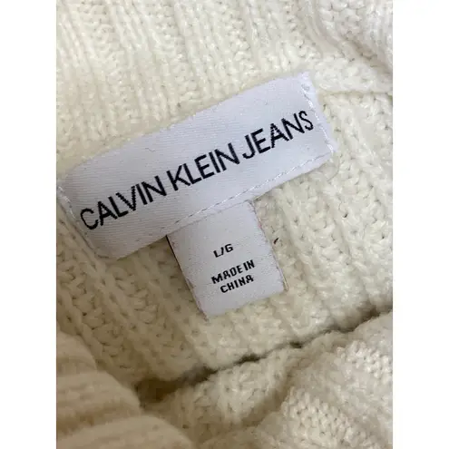 Calvin Klein Jeans Cream Ribbed Knit Long Sleeve Cowl Neck Sweater Top Size L Size L
