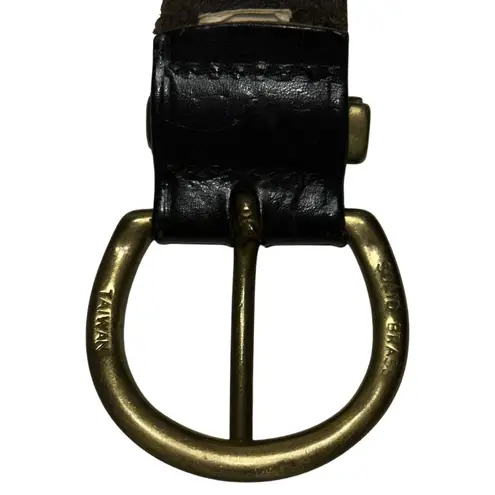 None Vintage Y2K Size M Black Leather Round Solid Brass Buckle Belt
