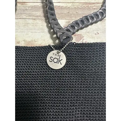 The Sak  Braided Leather Strap Crocket Purse Handbag Black Boho