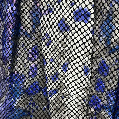 Yansi Fugel Medium Blue, Gray Sparkle Snakeskin Open Front Jacket Top Pockets Blue