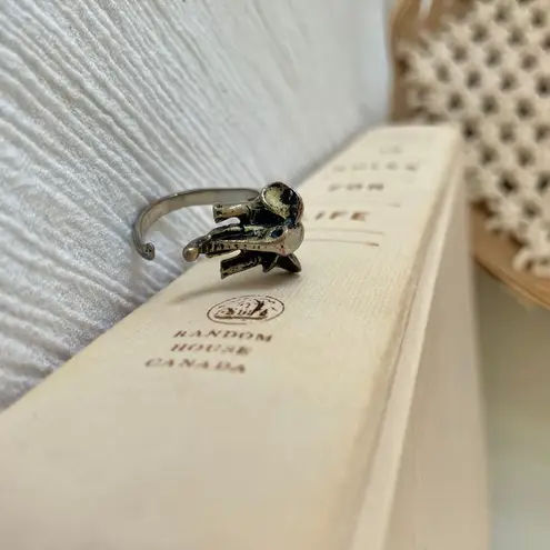 Silver Elephant Wrapping Ring Raised Trunk Animal Safari Pewter Gunmetal Boho Jewelry