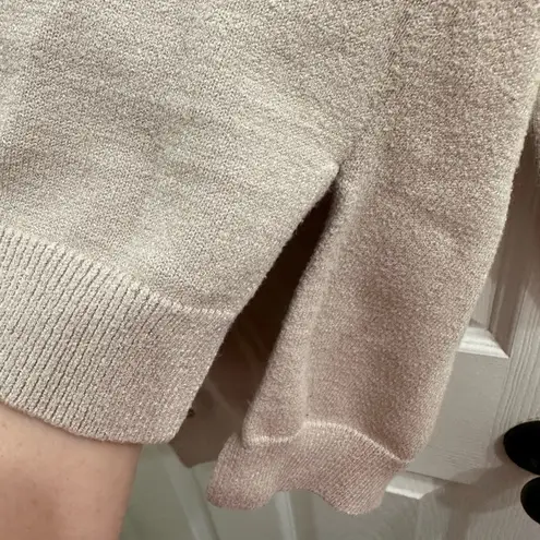 Catherine Malandrino Seam Front Split Hem Sweater Tan Beige Roll Collar XS Knit