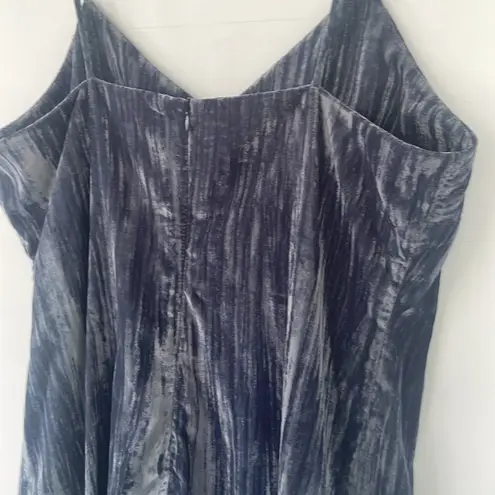 Elodie  V-Neck Velvet Cami Dress in Blue Slate Blueish Gray Large