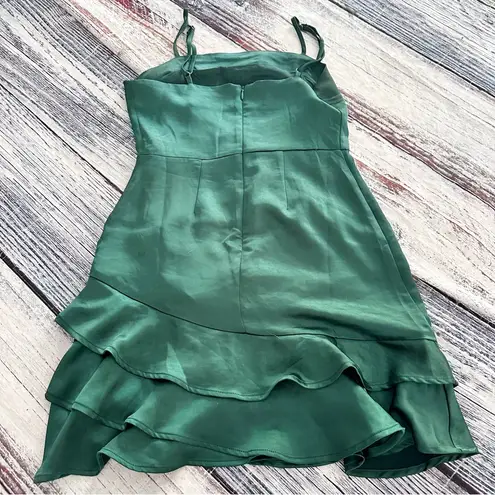 Lulu's Dreams Come True Emerald Green Satin Ruffled Mini Dress
