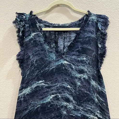 CALVIN RUCKER 100% Silk Tunic Sheer Dress Blue Ocean Wave Womens Sz M Beach EUC Size M