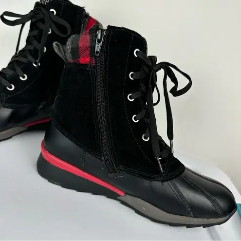 Cougar Canada Totem Waterproof Duck Boots Sz 7 Black Leather Plaid Cuff Lace Up