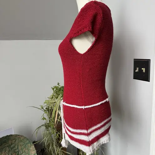 Vintage Red White Preppy Nautical Rope Belted Tunic Sweater East Coast Sz Large