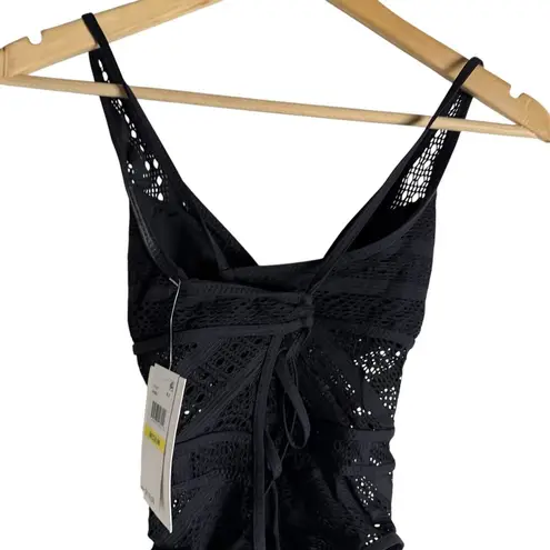 BECCA by Rebecca virtue Becca Rebecca Virtue Color Play Black Crochet Plunge One-Piece Swimsuit Size M