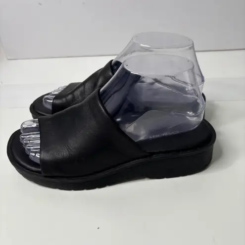 Cherokee VTG 90s  Black Leather Slip On Sandals Slides Y2K Chunky Womens 7 Shoes‎