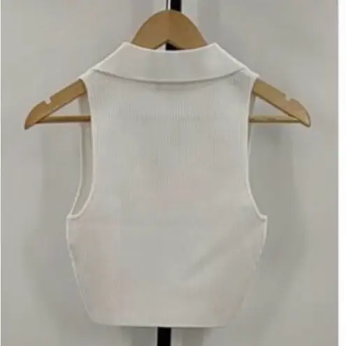 Quince Cropped Polo Ribbed Knit Top | small | white