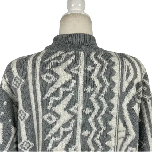Kitty Hawk Retro Mix Print 80s Pullover Knit Sweater with Shoulder Pads Medium