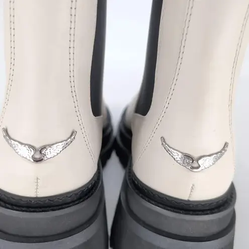 Zadig & Voltaire Ride Patent Leather Ecru & Black Chelsea Boots - Size 39 - NIB