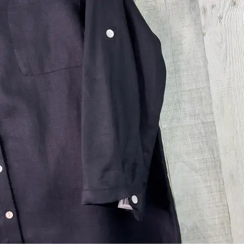 Go Silk Shirt 1X 100% Linen Button Front 3/4 Tabbed Sleeves Button Cuff PocketS Black - Image 9