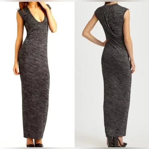 T by Alexander Wang Marled Dark Gray Jersey Knit Draped Back Maxi Dress