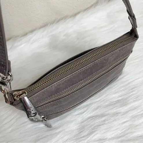 Hobo The Original Leather Zipper Baguette Mini Bag Clutch Purse Gray
