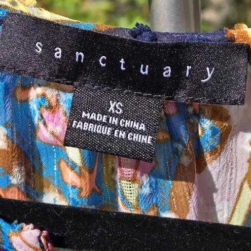 Sanctuary  Multicolor Semi Sheer Paisley Sparkle Blouse Size X Small Puff Sleeves