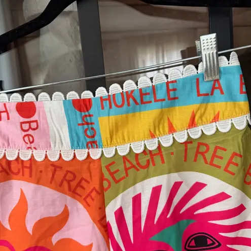 Commense sun seeker shorts high waisted colorful tropical beach print scalloped Pink